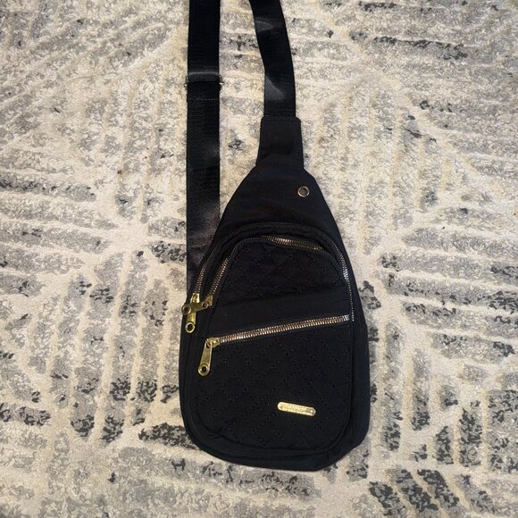 Black Crossbody Small Bag / Fanny Pack with Gold Zippers Quilted – Like New - Picture 3 of 9